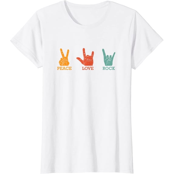 Classic Peace Love Rock Vintage Tee Concert Band Rock Music T-Shirt