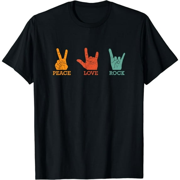 Classic Peace Love Rock Vintage Tee Concert Band Rock Music T-Shirt