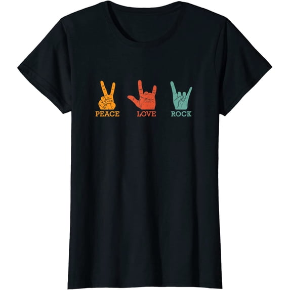 Classic Peace Love Rock Vintage Tee Concert Band Rock Music T-Shirt