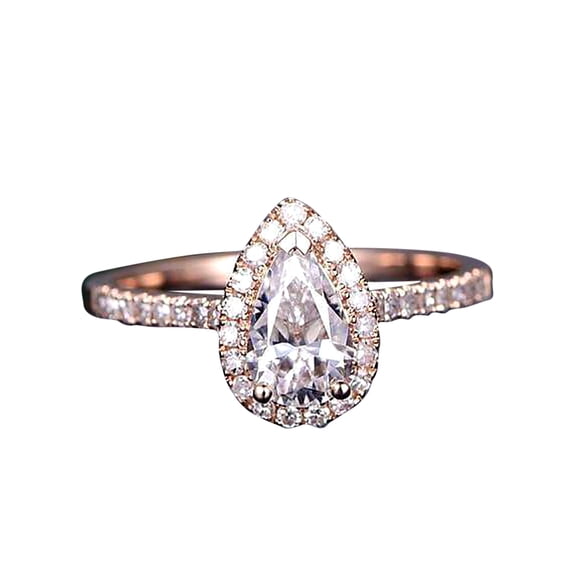 Classic Pear cut Halo 1.50 Ct Moissanite & Moissanite Engagement Ring with 18k Gold Plating
