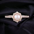 thumbnail image 1 of Classic Pearl Engagement Ring Diamond Halo Women Matching Ring Art Deco 14KSolid Gold Jewelry Bridesmaid Gift For Her Dainty Minimalist Ring, 1 of 2