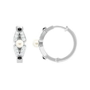 ARISHA JEWELS Classic Pearl Hoop Earrings, White Pearl Earrings for Women with Moissanite, 10K White Gold
