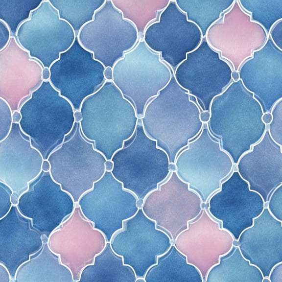 Classic Peel and Stick Wallpaper Moroccan Quatrefoil Tile Blue Blush Watercolor Wall Mural 23.6in x 9.8ft Self Adhesive Removable Wall Paper Renter Friendly Wallpaper for Women Bedroom Livingroom