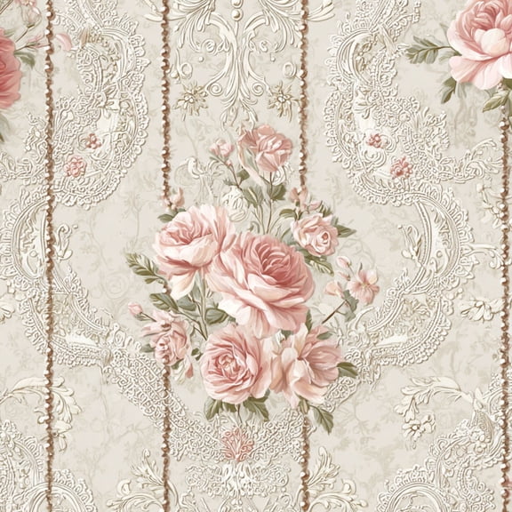 Classic Peel and Stick Wallpaper Roses Floral Damask Vintage Lace Soft Pastel Wall Mural 17.7in x 9.8ft Self Adhesive Removable Wall Paper Renter Friendly Wallpaper for Women Bedroom Livingroom