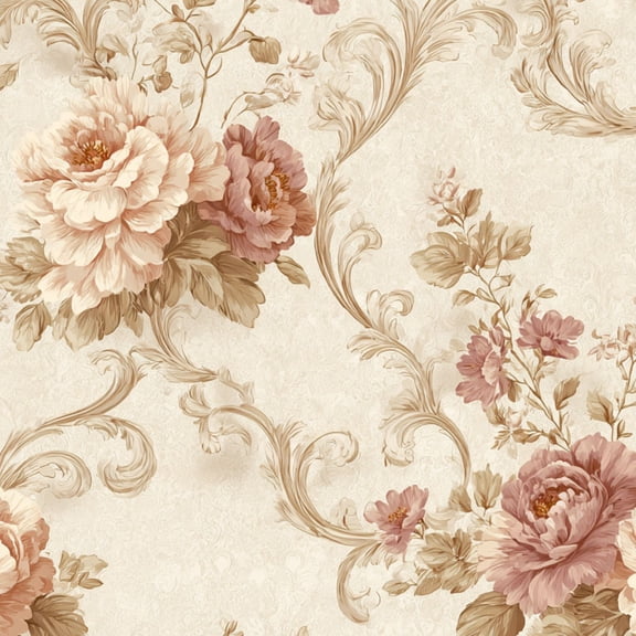 Classic Peel and Stick Wallpaper Vintage Floral Blush Roses Ornate Beige Scrollwork Wall Mural 23.6in x 9.8ft Self Adhesive Removable Wall Paper Renter Friendly Wallpaper for Women Bedroom Livingroom