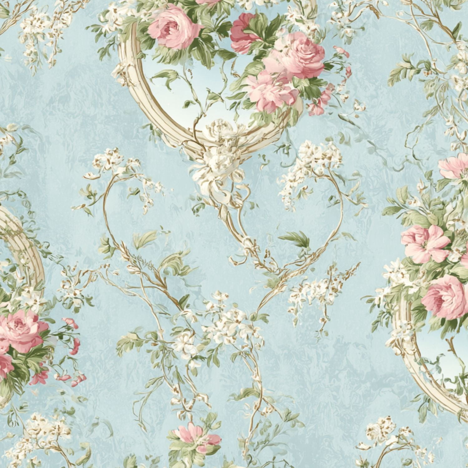 PROLEMIX Vintage Floral Peel & Stick Wallpaper – Birds & Blossoms, Self-Adhesive, Removable, 44cm X 300cm, Light Blue Base, For Bedroom, Bathroom, Living Room