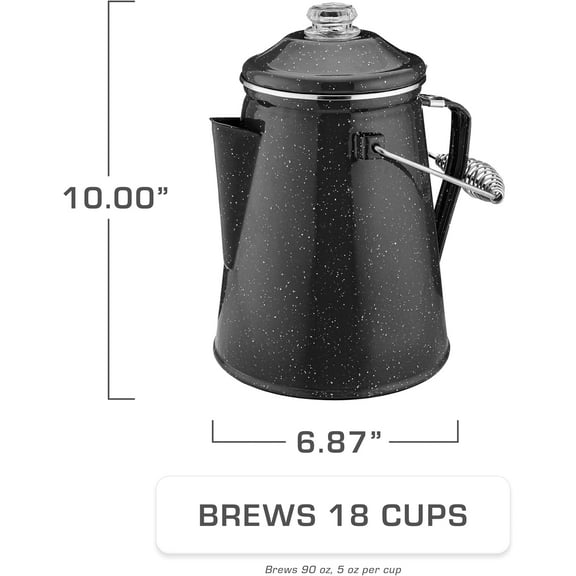 Classic Percolator Coffee Pot — The Most Nostalgic Camping Coffee Pot, Now Modernized [Black Enamel, 18 Cup]