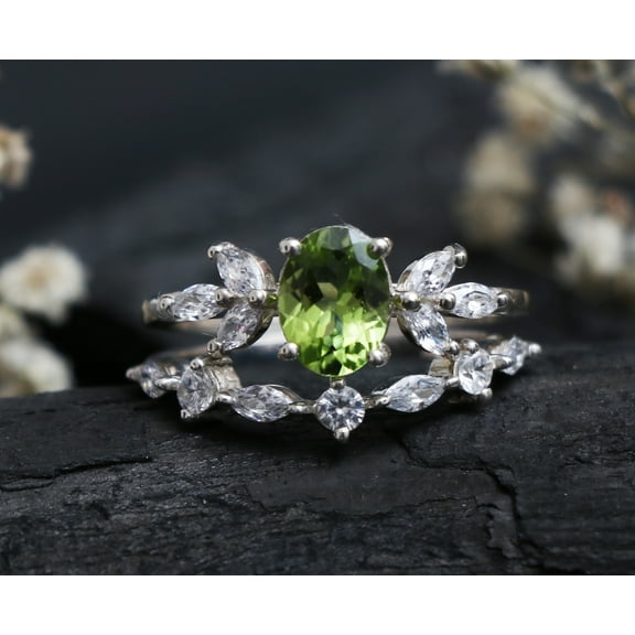 Classic Peridot Oval Cut Ring - Natural White Topaz Gemstone Ring - 925 Sterling Silver Ring Gift for Woman - Promise Gift