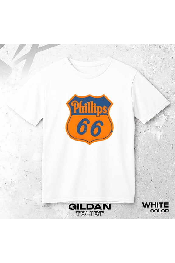 Classic Phillips 66 Gasoline Unisex T-shirt Retro Service Station Logo Style, for men & women, up to size 5XL.