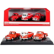 Classic Pickups Gift Set of 3 Pickup Trucks Coca Cola 1/72 Diecast Model Cars by Motorcity Classics