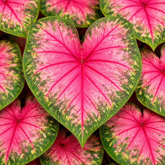 Classic Pink Caladium Bulbs Pink and Green Heart-Shaped Foliage Shade Loving Caladium for Gardens, Containers and Landscaping (2 Bulbs)