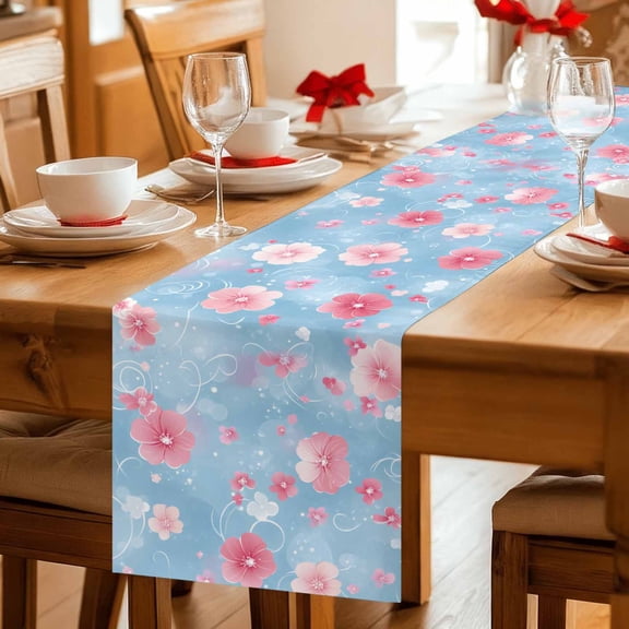 Classic Pink Flower Ripples Table Runner 36 Inches Long,Kitchen Dining Tablerunners Fantasy Floral Linen Table Runners Dresser Scarves for Home Dinner Wedding Holiday Party Decor