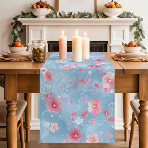 Classic Pink Flower Ripples Table Runner 70 Inches Long,Kitchen Dining Tablerunners Fantasy Floral Linen Table Runners Dresser Scarves for Home Dinner Wedding Holiday Party Decor