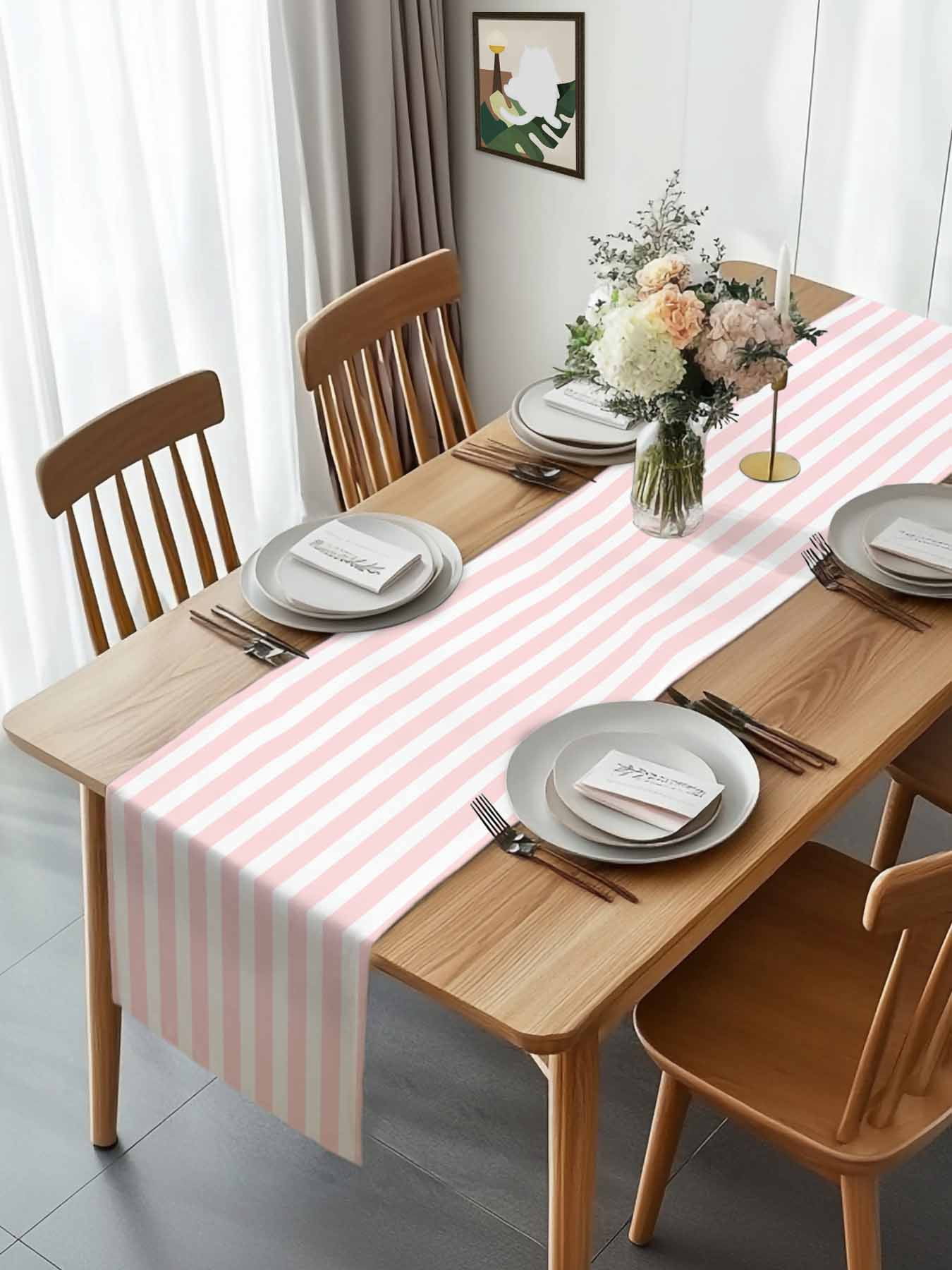 Classic Pink Stripes Table Runner 90 Inches Long, Geometric Vertical Striped Table Runners Tabletop Scarf Kitchen Dining Tables Decoration for Home Party Indoor Outdoor