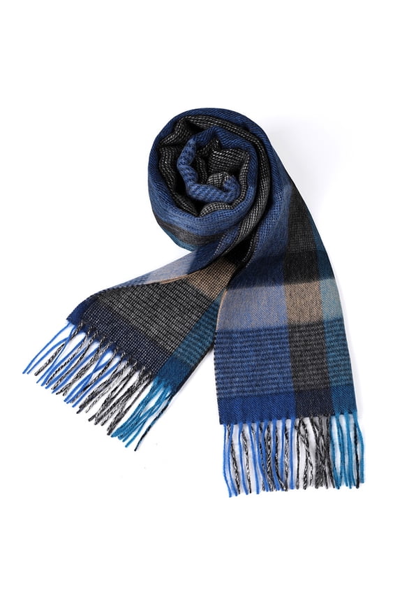 Classic Plaid 100% Pure Wool Scarf, Soft Winter Wrap for Men & Women,180*30cm,blue