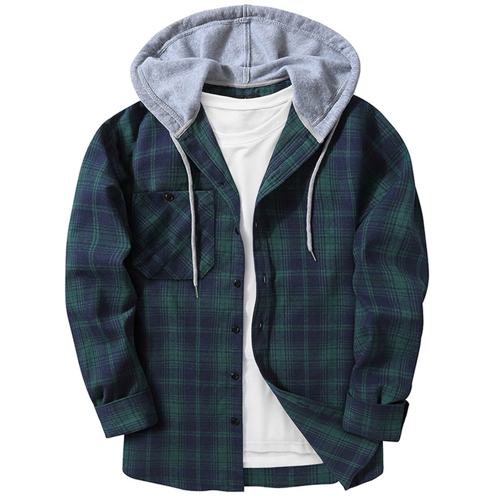 Mens hooded button up shirt clearance