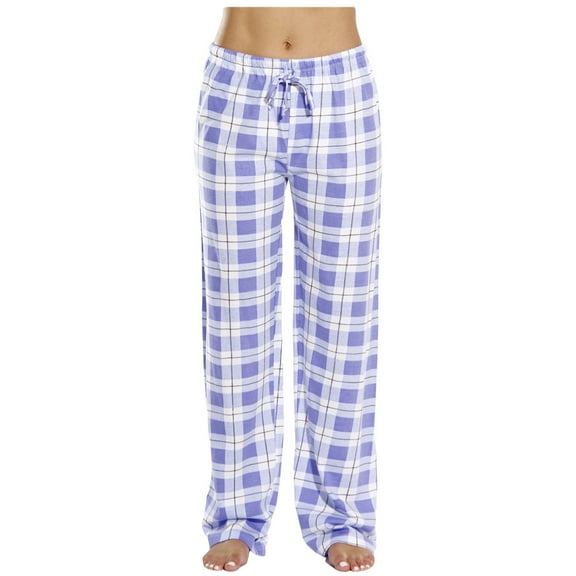 Classic Plaid Pants Womans Soft Drawcord Elastic Waist Wide Leg Lounge Sleepwear Pj Bottoms Comfy Pajama Trouser (Medium, Purple)