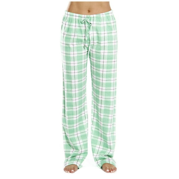 Classic Plaid Pants Womans Soft Drawcord Elastic Waist Wide Leg Lounge Sleepwear Pj Bottoms Comfy Pajama Trouser (X-Large, Green 01)