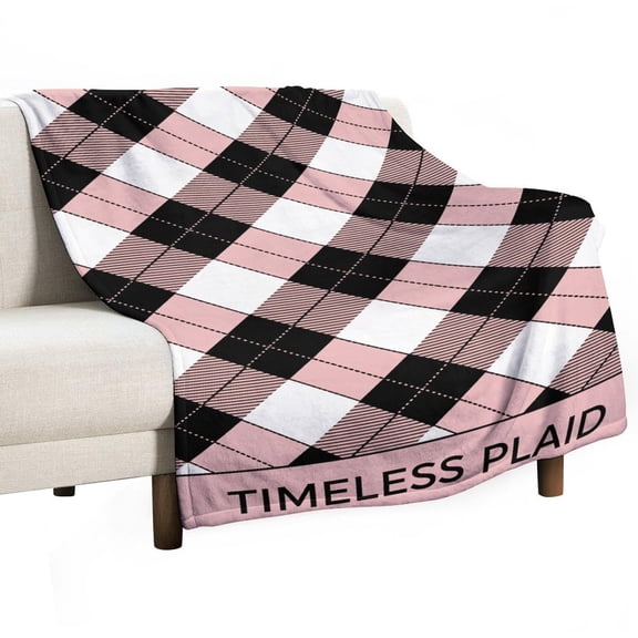 Classic Plaid Pattern Pink Black White Throw Blanket for Women, Men- Super Soft Plush Blanket Throw Fleece Blanket Animal Blanket