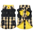 thumbnail image 1 of Classic Plaid Warm Dog Coat with Harness, Reflective Stripes Winter Coat for Cold Weather, Windproof Dog Winter Clothes Yellow L, 1 of 6