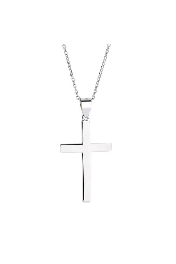 Classic Plain Cross Faith Necklace, Minimalist Polished Silver Latin Cross Pendant Necklace for Men Women, Classic Cable Chain Religious Faith Sterling SilverDaily Jewelry