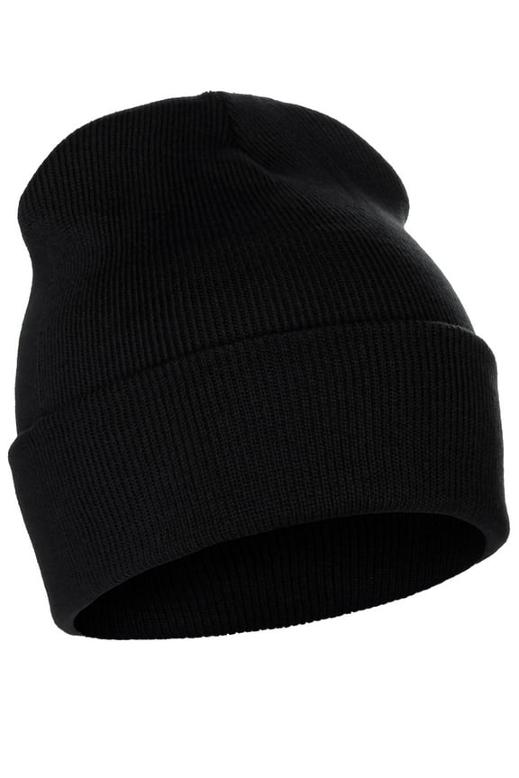 Classic Plain Cuffed Beanie Winter Knit Hat Skully Cap, Black