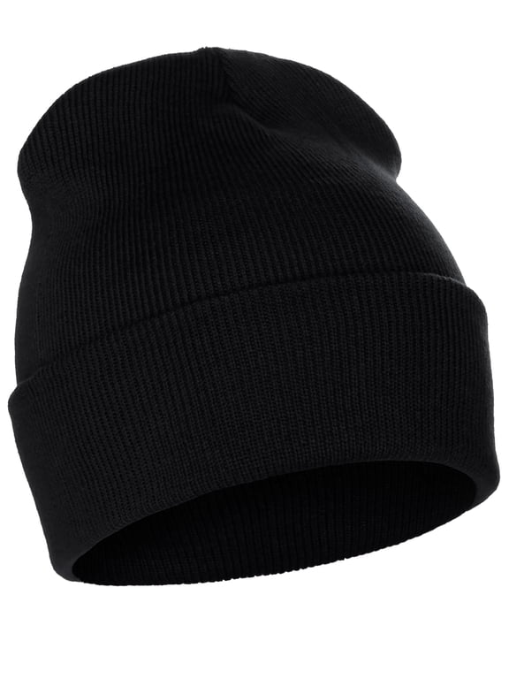 Classic Plain Cuffed Beanie Winter Knit Hat Skully Cap, Black