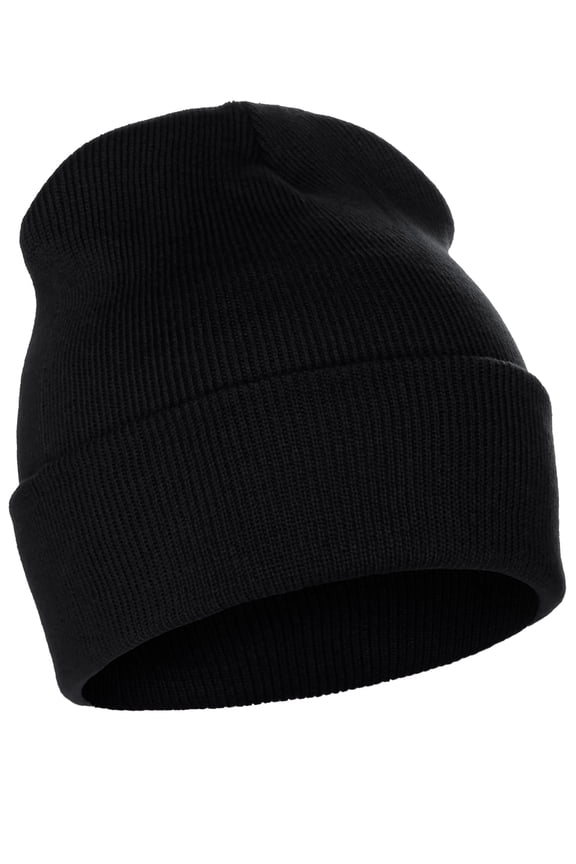 Classic Plain Cuffed Beanie Winter Knit Hat Skully Cap, Black