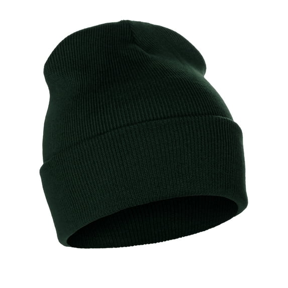 Classic Plain Cuffed Beanie Winter Knit Hat Skully Cap, Hunter Green