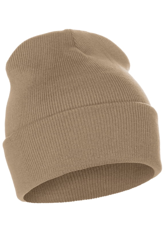 Classic Plain Cuffed Beanie Winter Knit Hat Skully Cap, Khaki