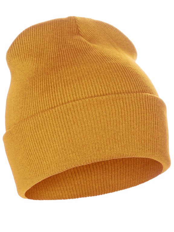 Classic Plain Cuffed Beanie Winter Knit Hat Skully Cap, Neon Orange