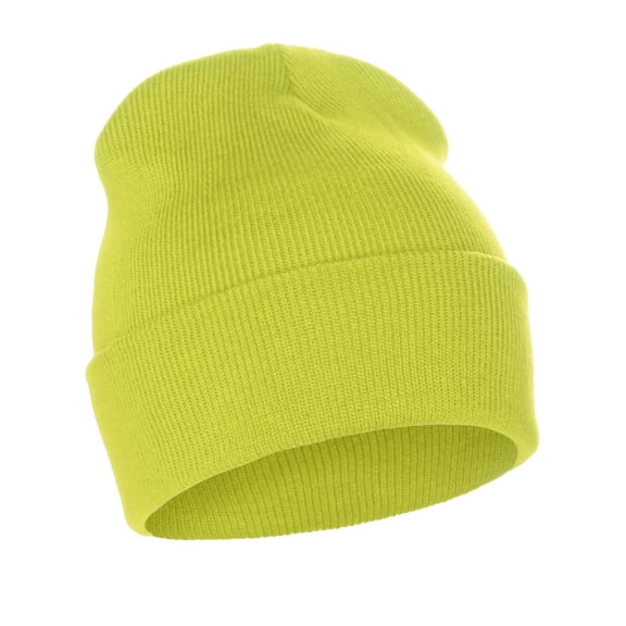 Classic Plain Cuffed Beanie Winter Knit Hat Skully Cap, Neon Yellow