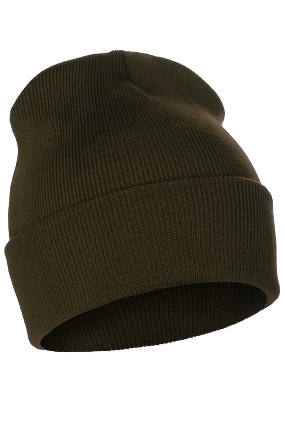 Classic Plain Cuffed Beanie Winter Knit Hat Skully Cap, Olive