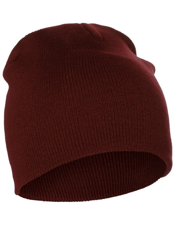 Classic Plain Cuffless Beanie Winter Knit Hat Skully Cap, Burgundy