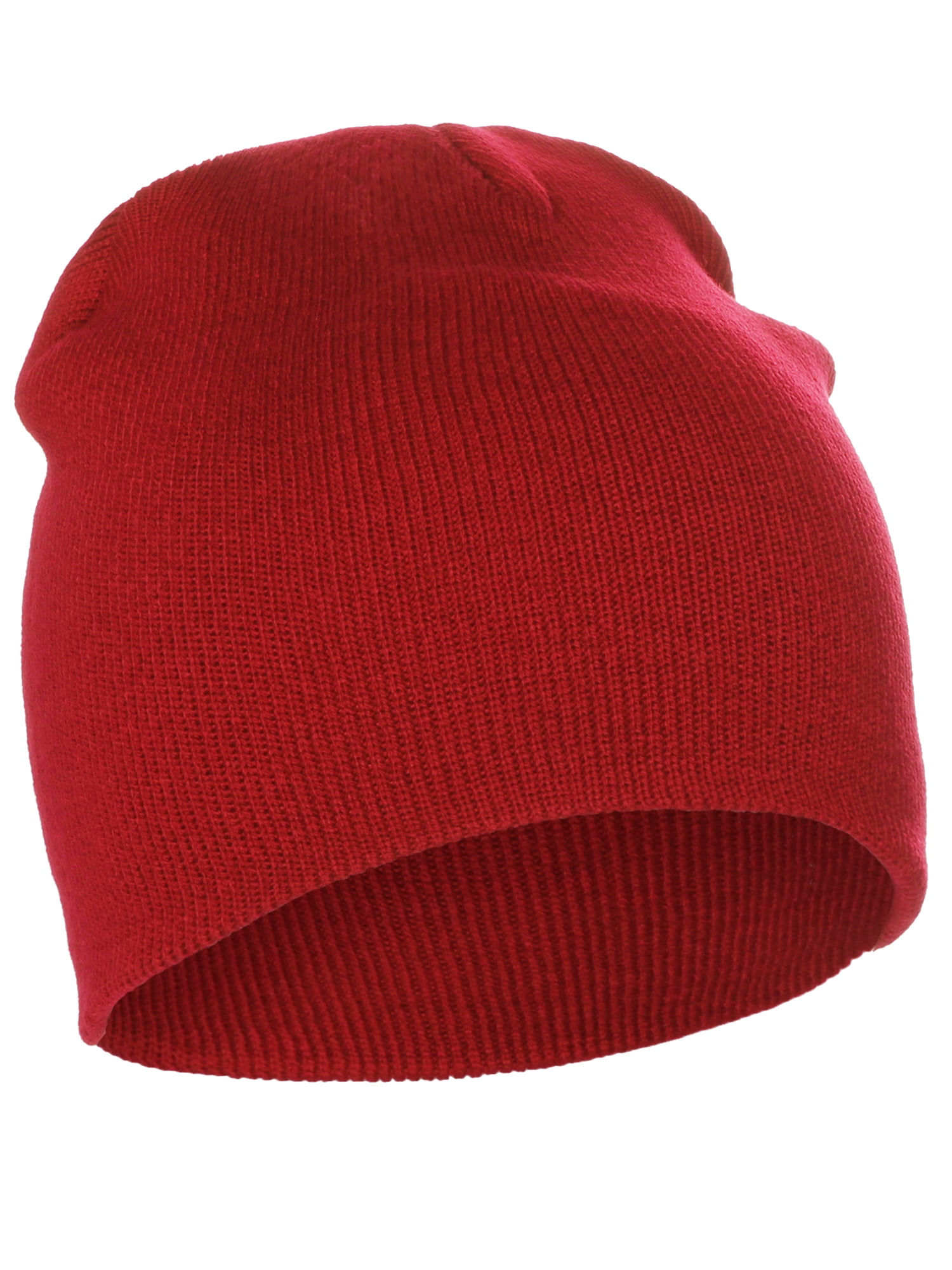 Classic Plain Cuffless Beanie Winter Knit Hat Skully Cap, Red