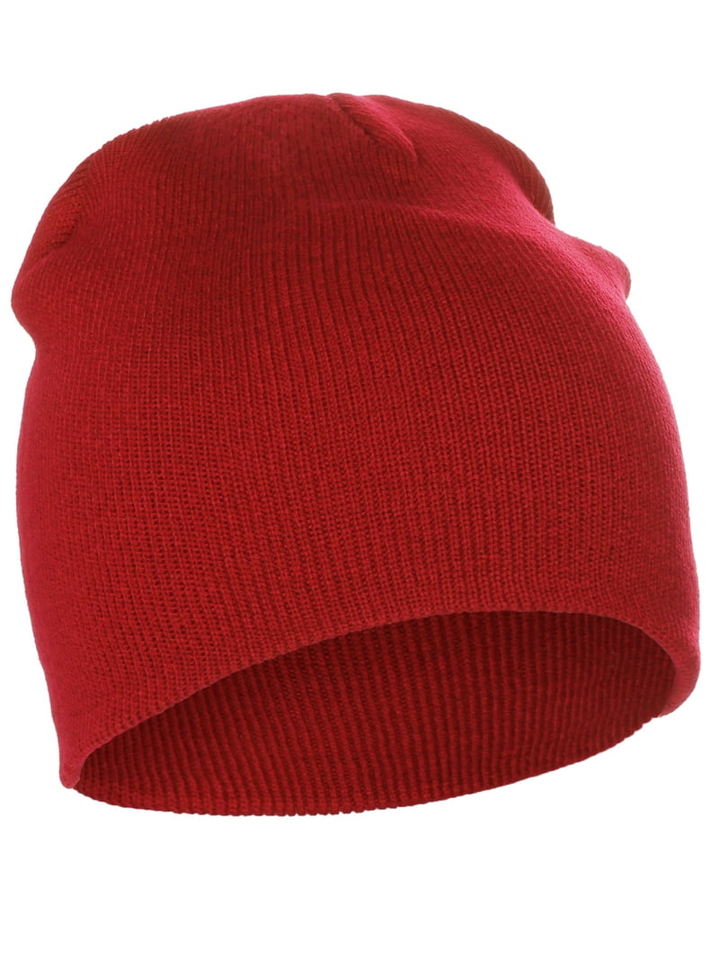 Solid Red Classic Plain Cuffless Beanie Winter Knit Hat Skully Cap