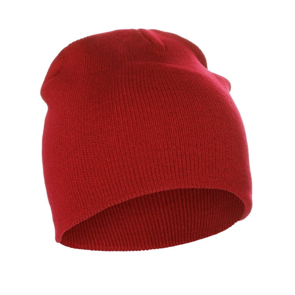 Classic Plain Cuffless Beanie Winter Knit Hat Skully Cap, Red