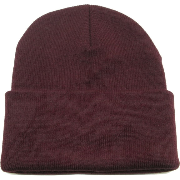 Classic Plain Long Cuff Mens Beanie Sock Cap [Burgundy]