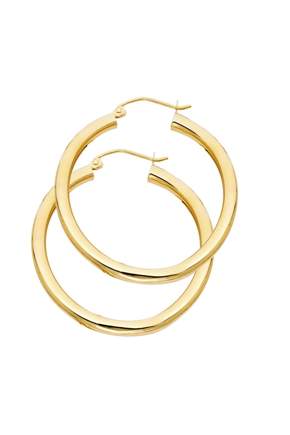 Classic Plain Round Hoop Earrings Solid 14k Yellow Gold Polished French Lock Genuine New 35mm x 3mm