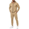 thumbnail image 1 of Classic Plain Track Suits Mens Full Zip Long Sleeve Hoodie Slim Fit Elastic Jogger Pants Streetwear Outfit Brown L, 1 of 3
