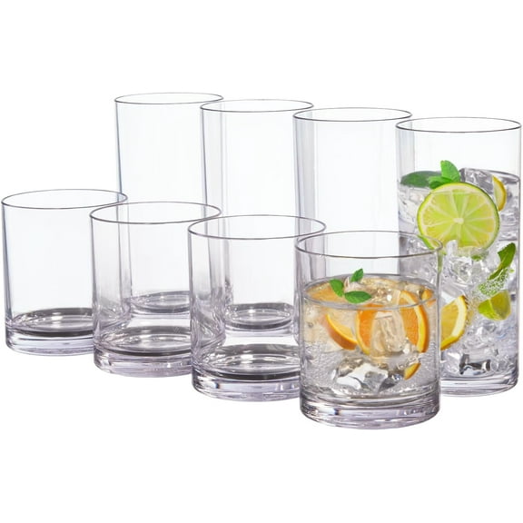 Classic Plastic Reusable Drinking Tumblers (Set of 8) 12 oz Ice Tumbler & 16 oz Water Tumbler | BPA-free tumblers, made in the USA | Top-rack dishwasher safe