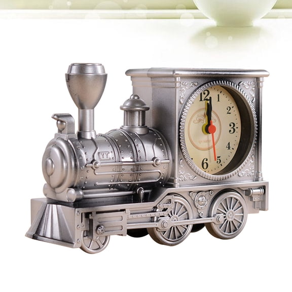 ELAYARD Vintage Train Style Desk Alarm Clock Silver Locomotive Shape Time Display for Indoor Use 1Pack