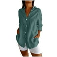 thumbnail image 1 of Classic Pleated Textured Single Lapel Shirt For Women Summer Lightweight Roll Up Sleeve Button Blouses, 1 of 2