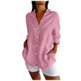 thumbnail image 1 of Classic Pleated Textured Single Lapel Shirt For Women Summer Lightweight Roll Up Sleeve Button Blouses, 1 of 2