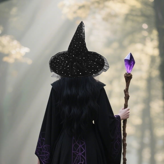 Classic Pointed Witch Wizard Halloween Hat Silver Fabric Costume Accessory 1 Count