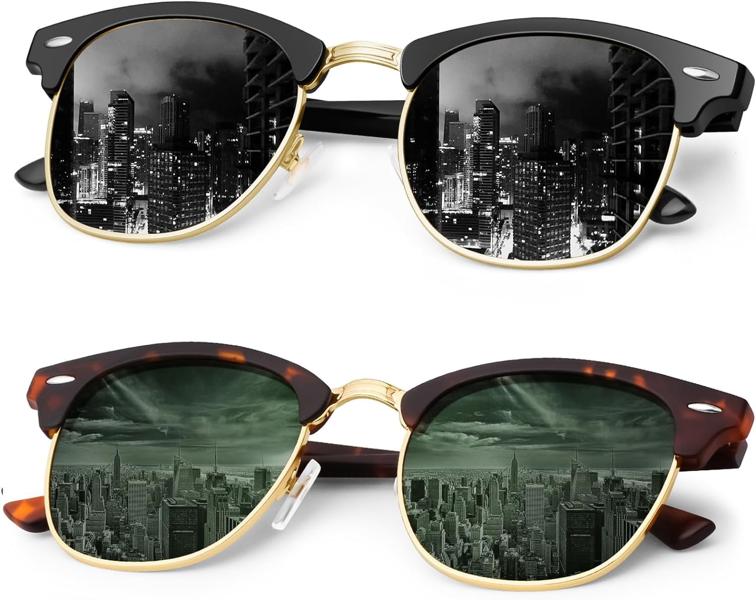 Classic Polarized Sunglasses for Men and Women Retro Style Semi Rimless Frame Joopin Semi Rimless Sunglasses Vintage Half Frame Sun  main image 4