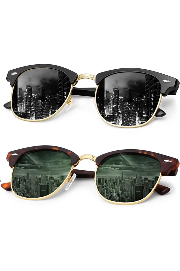 Classic Polarized Sunglasses for Men and Women Retro Style Semi Rimless Frame Sun Glasses 100% UV Protection Goggles