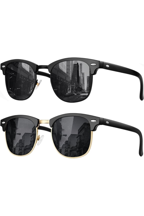 Classic Polarized Sunglasses for Men and Women Retro Style Semi Rimless Frame Sun Glasses  UV Protection Goggles