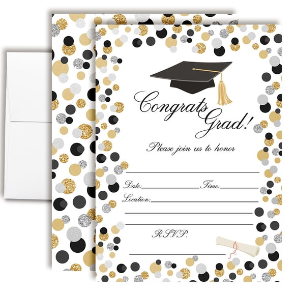 Classic Polka Dot Graduation Party Invitations  20 Fill In the Blank Invites with Envelopes  5x7 Graduation Invitations, Grad Party Invites by Amanda Creation