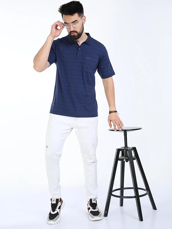 Classic Polo C C SIGNATURE Mens Cotton Half Sleeves Striped Authentic Fit Navy color Polo Neck Walmart